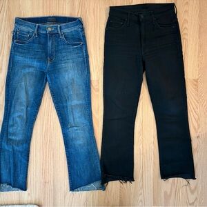 Set of Mother Insider Crop Step Fray jeans (Blue & Black)